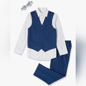 Van Heusen 4-PCS BOYS size 5T Suit Vest Pants w/ Bow Tie NAVY BLUE & White